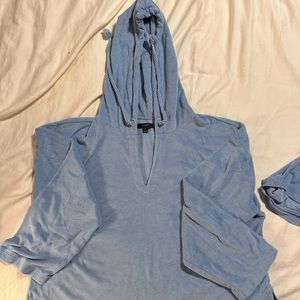 J Crew towel terry open v neck hoodie